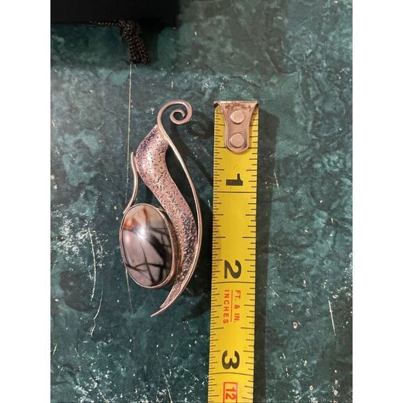 Artisan Sterling Silver Northerner Picasso Jasper Modernist Brooch Pin .925 - Picture 6 of 6